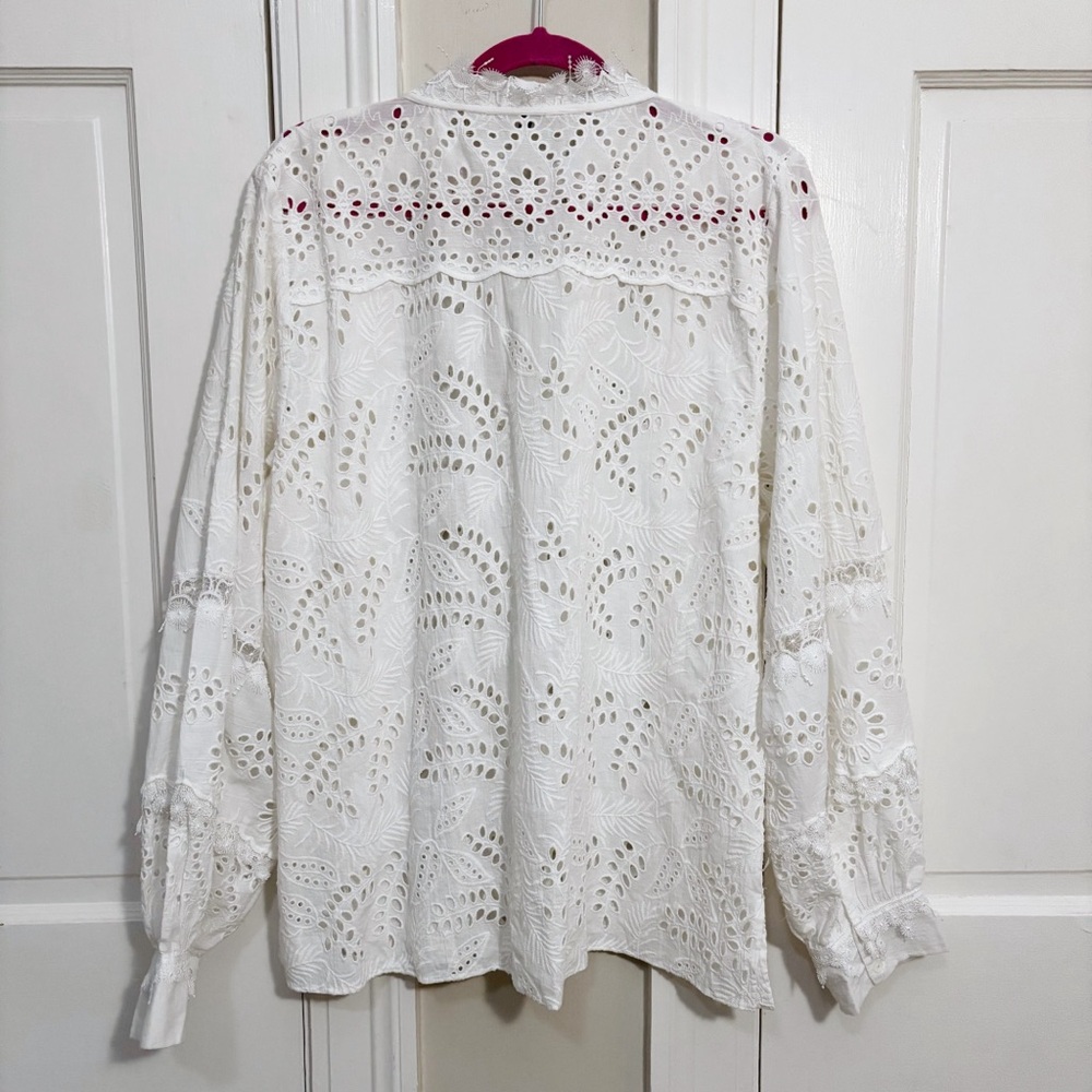 KOBI HALPERIN Winston Cotton Eyelet Blouse in White Size XL - Picture 6 of 14